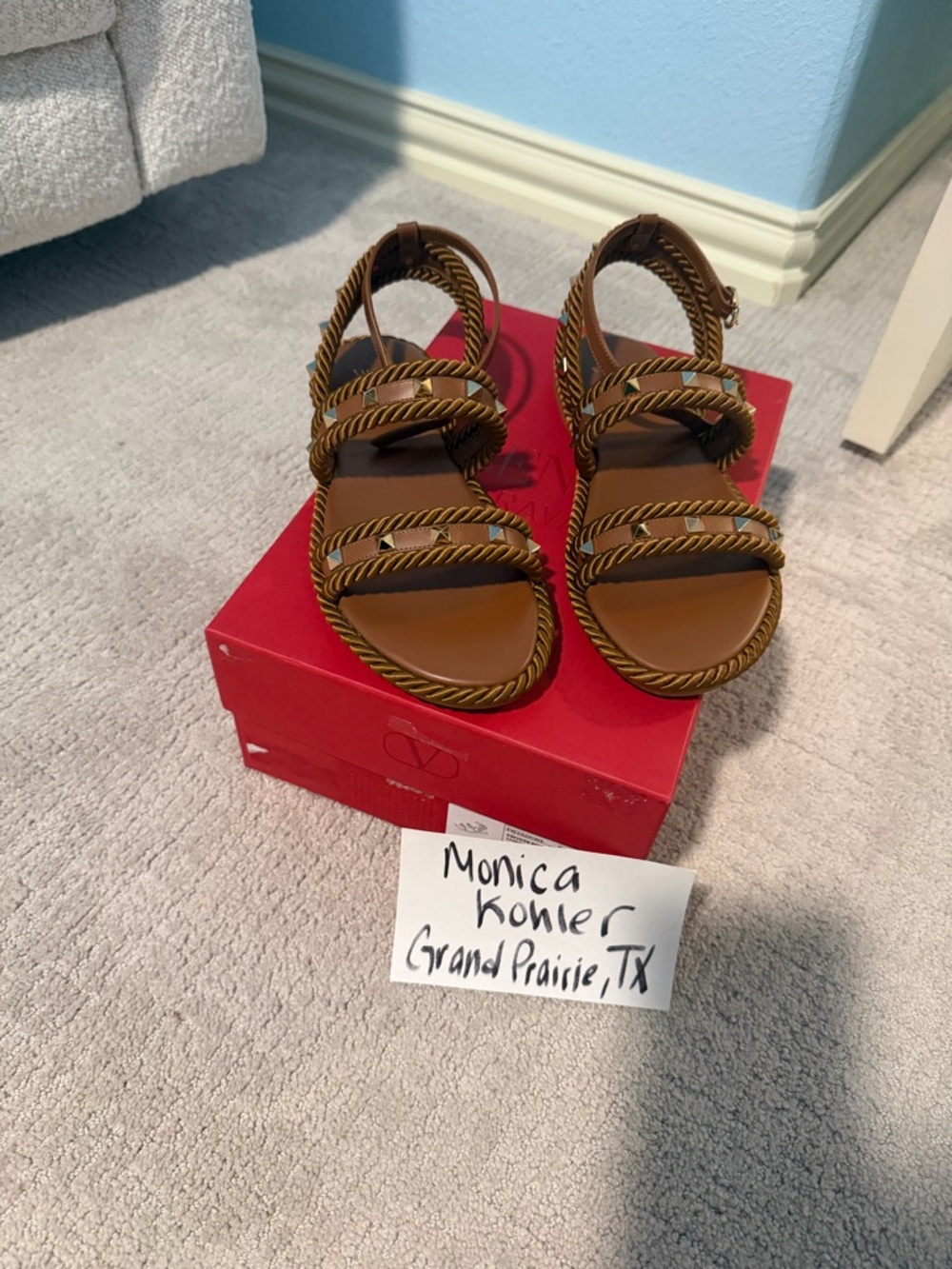 Valentino Brown Braided Rope-Strap Sandals Size 37 New In Box